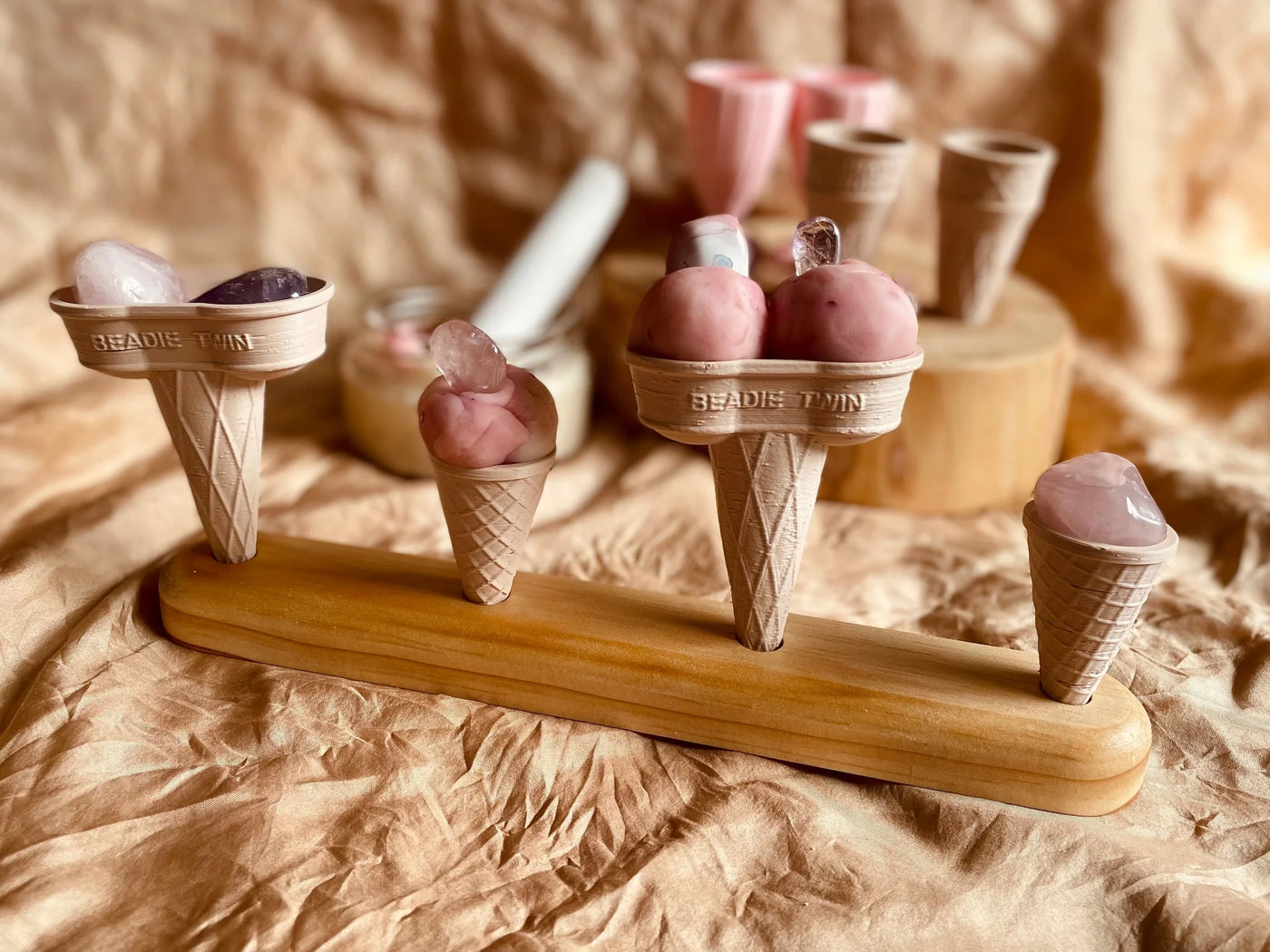 Wooden Icecream Cone Holder 4-Hole