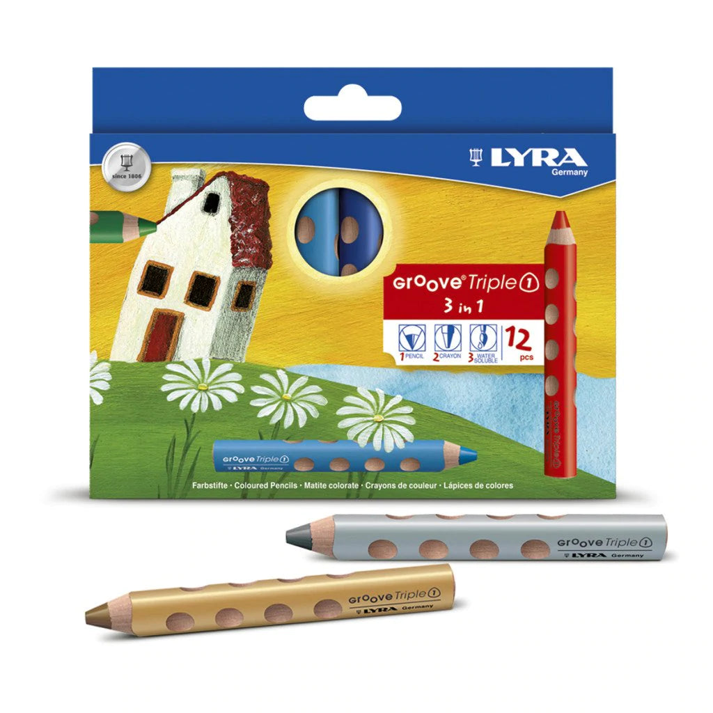 Lyra Groove Triple One 3 in 1 (Colour Pencil Watercolour and Wax Crayon) 12 assorted colours