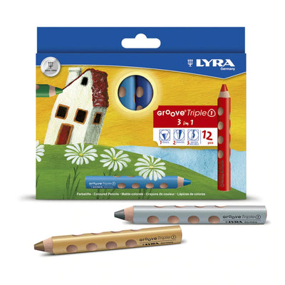 Lyra Groove Triple One 3 in 1 (Colour Pencil Watercolour and Wax Crayon) 12 assorted colours